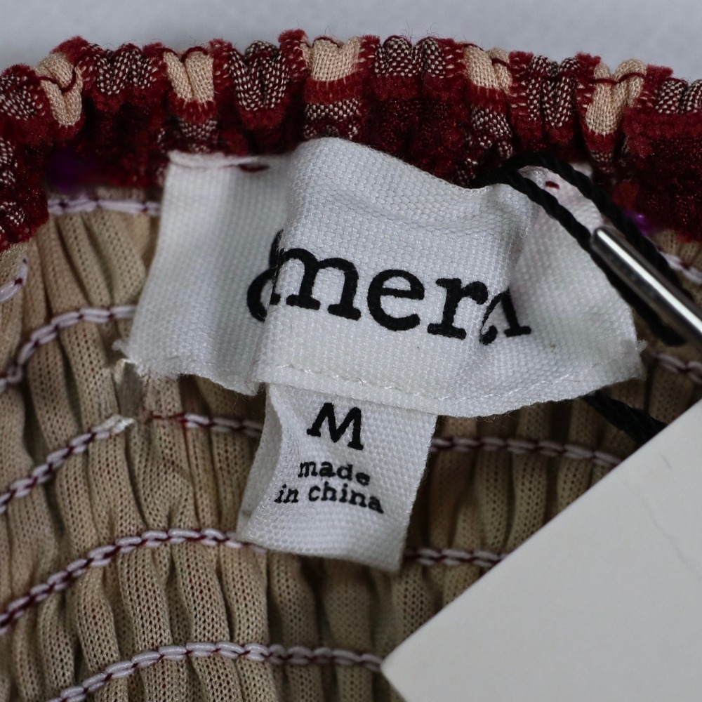 Gingham Smocked Cottagecore Top Womens M Red Textured Puff Sleeve &Merci NWT - Picture 8 of 11